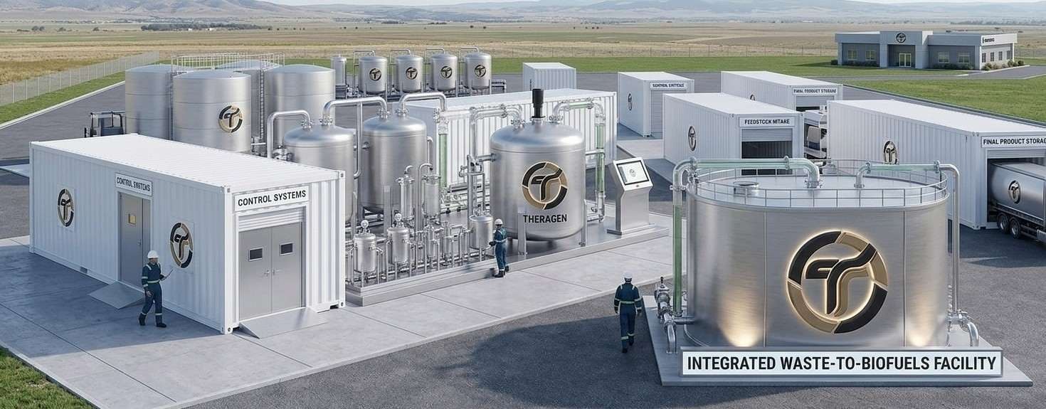 Integrated waste-to-biofuels facility built from modular containers